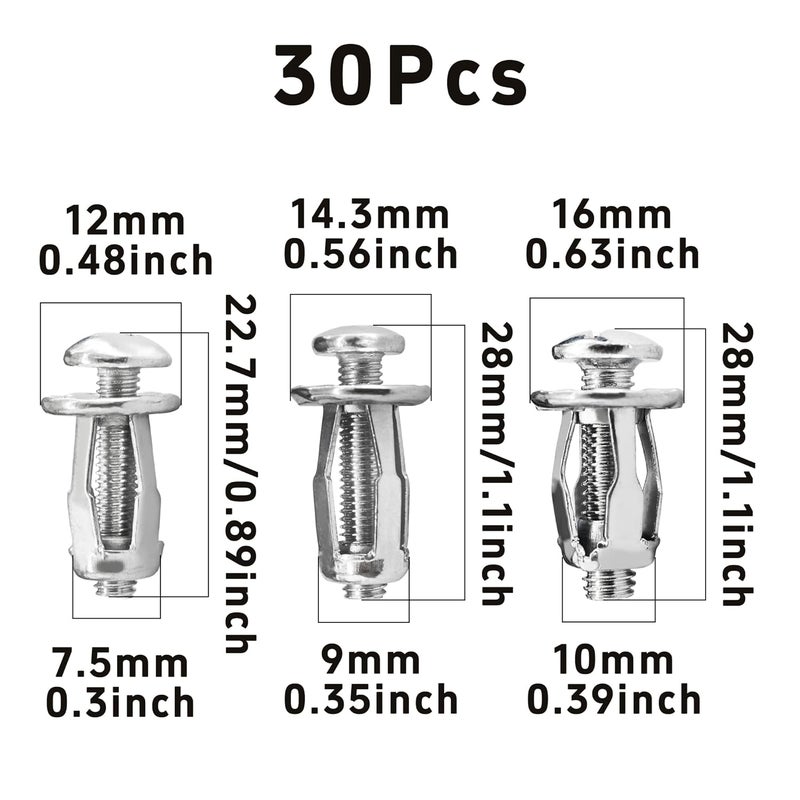 AUXBC 30PCS M4 M5 M6 Petal Nuts, Expansion Screw Jack Nuts, Carbon Steel Rustproof Corrosion-Resistant Fasteners for Securing Thin Soft Wall, Hollow Wall, Iron Skin, Metal Plate Frame Container Tag - Image 2